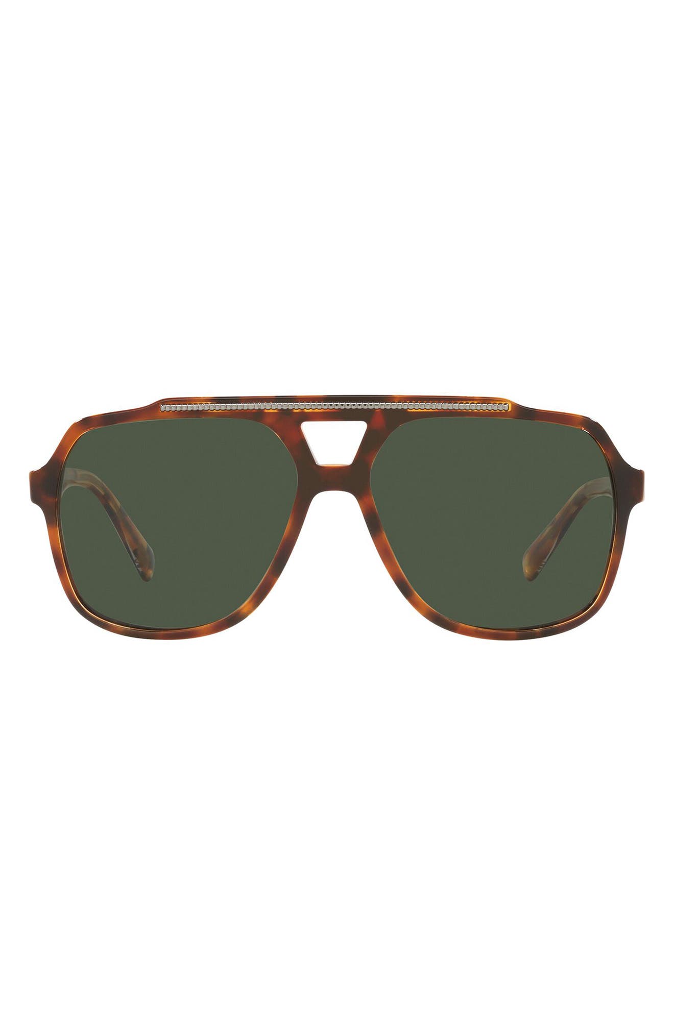 Dolce & Gabbana 60mm Polarized Aviator Sunglasses in Brown Havana/Green Polarized at Nordstrom