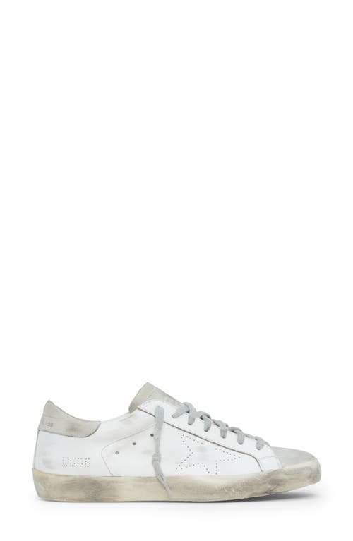 Golden Goose Super-star Sneakers With Ice-gray Suede Star And Light Brown Heel Tab Shoes In White/ice