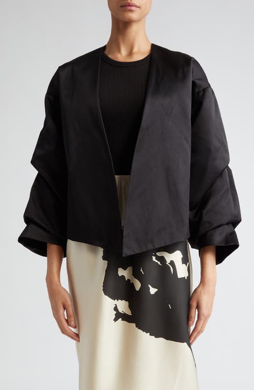 Crinkled Sleeve Organic Cotton & Organic Silk Jacket in Black