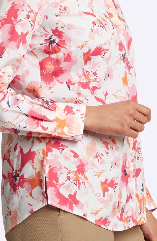Foxcroft Mary Watercolor Print Cotton Button-up Shirt In Pink Multi