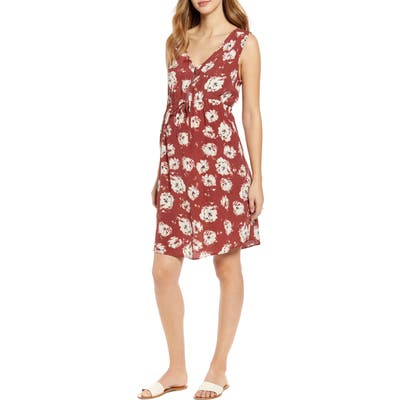 Angel Maternity Print Sleeveless Drawstring Maternity Dress, Red