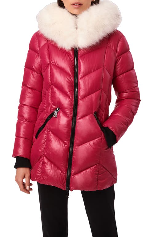 Bernardo Cire Quilted Hooded Parka with Faux Fur Trim in Beetroot