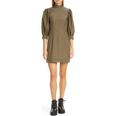 Ganni Short Check Seersucker Dress, US / 4 - Green