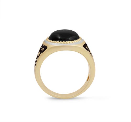 Luvmyjewelry Black Onyx Sterling Silver Men Signet Ring With Enamel In 14kt Gold Vermeil On Sterling