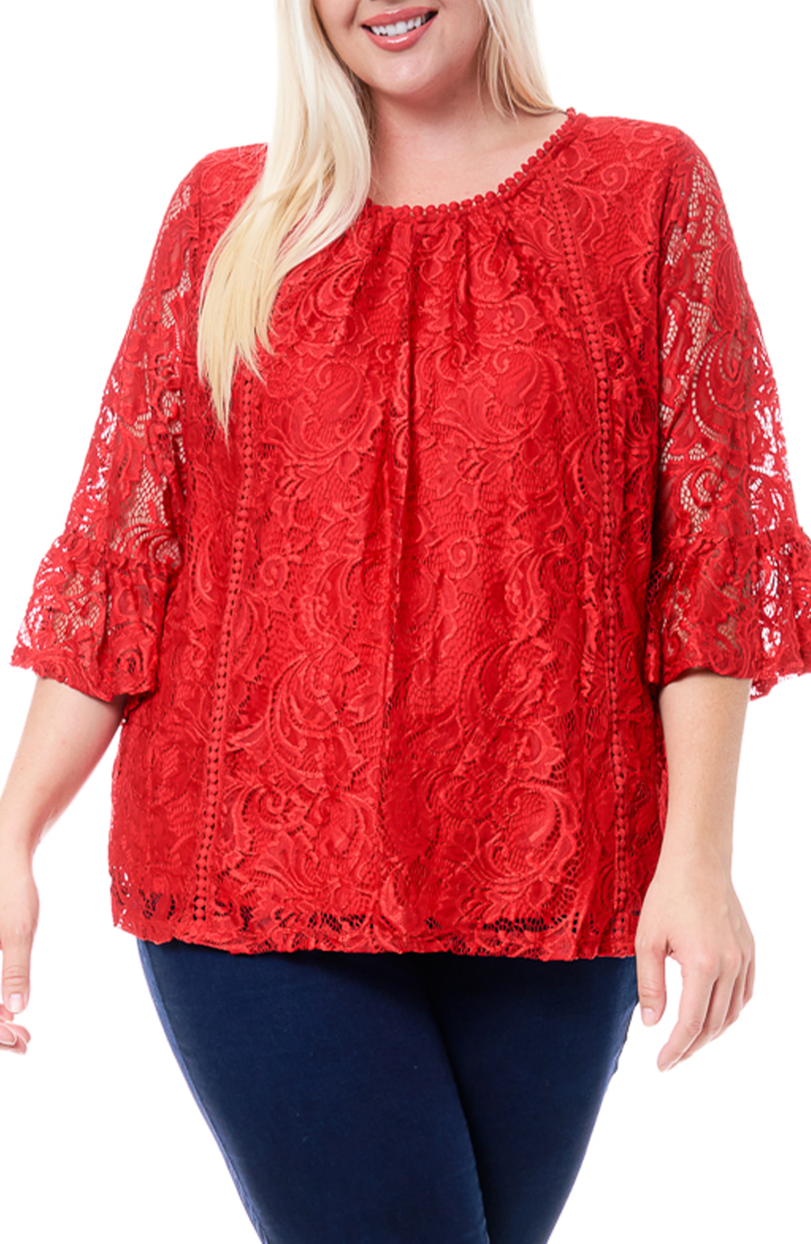plus size red lace top