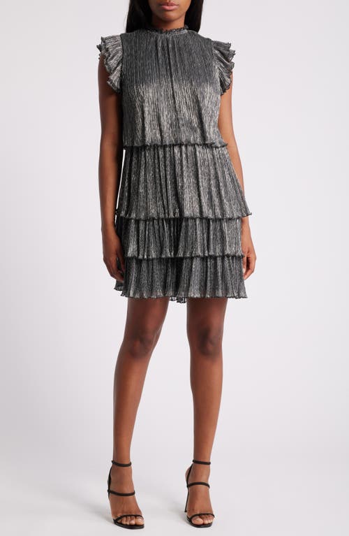 Shop Chelsea28 Metallic Tiered Minidress In Silver Foil