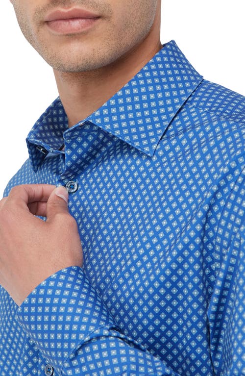 Shop Bugatchi James Ooohcotton® Diamond Check Button-up Shirt In Night Blue