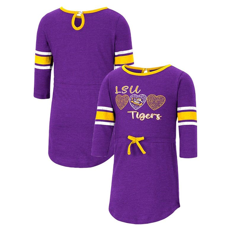 Colosseum Kids' Girls Toddler  Heathered Purple Lsu Tigers Poppin Sleeve Stripe Dress In Heather Purple