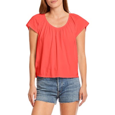 Michael Stars Aubrey Flutter Sleeve Cotton Blend Tee, Orange