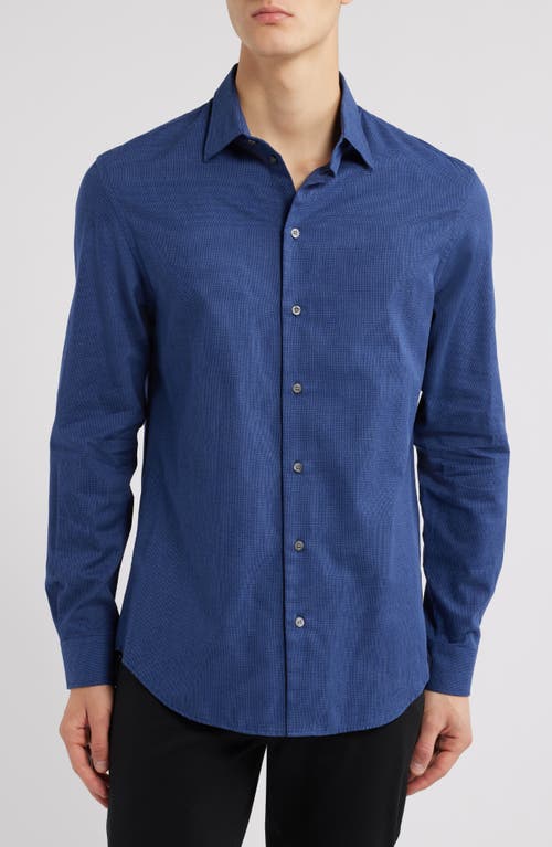 Emporio Armani Micropattern Button-Up Shirt in Solid Medium Blue 