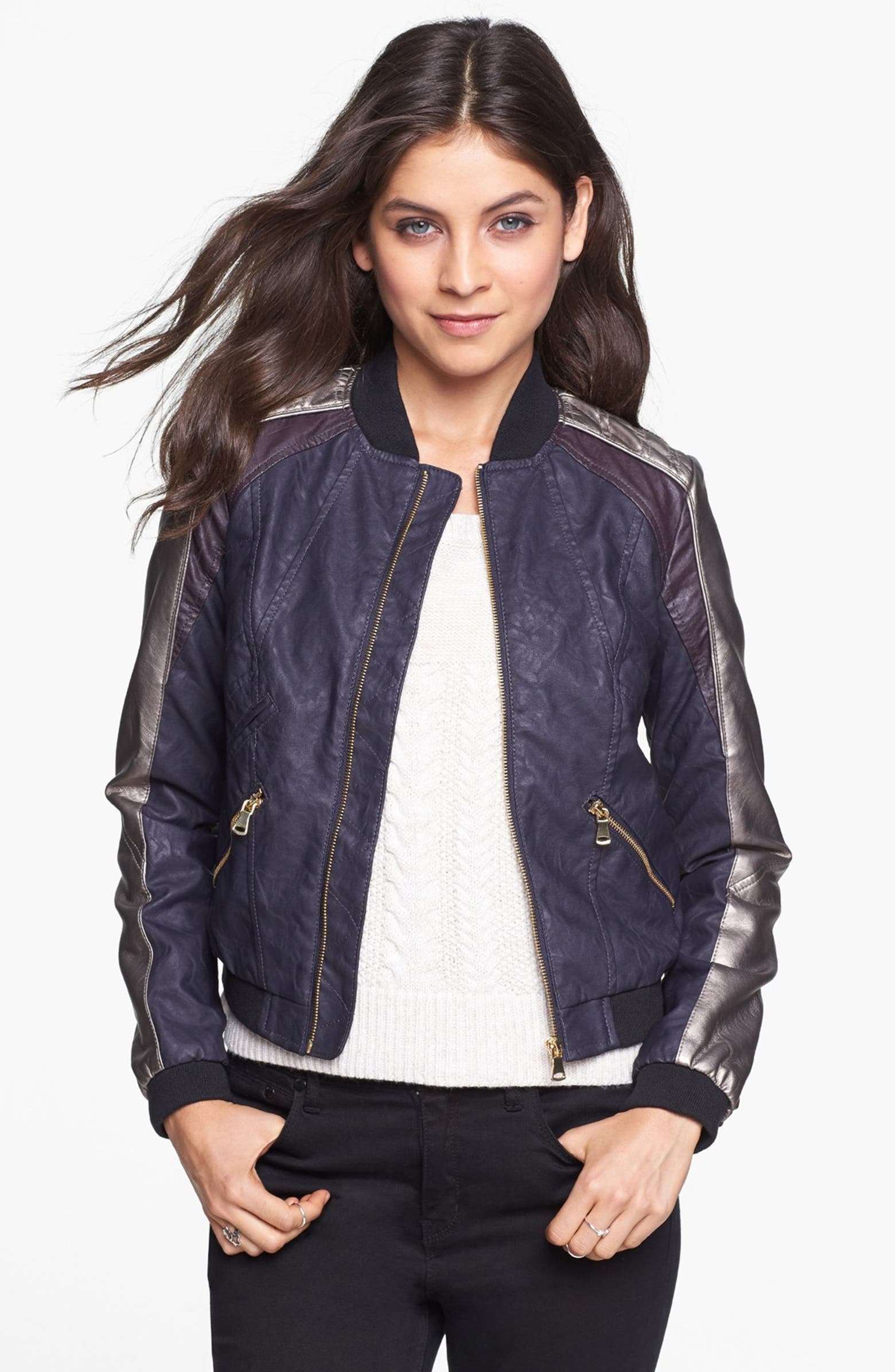 Collection B Multicolor Faux Leather Bomber Jacket (Juniors) | Nordstrom