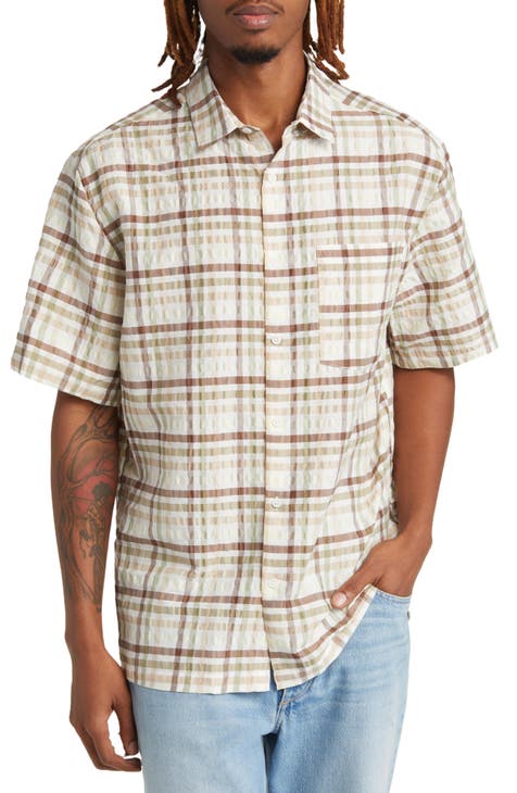 Textured Check Short Sleeve Button-Up Shirt