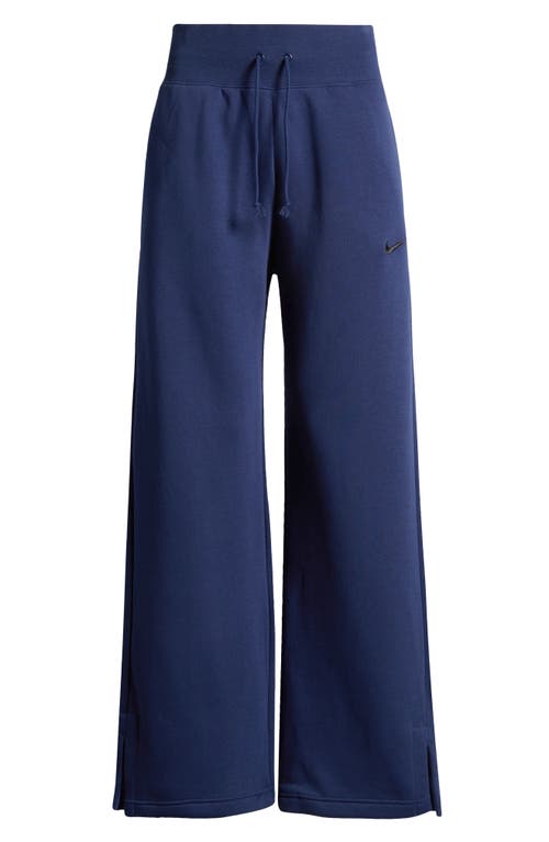 Shop Nike Sportswear Phoenix High Waist Wide Leg Sweatpants In Midnight Navy/black