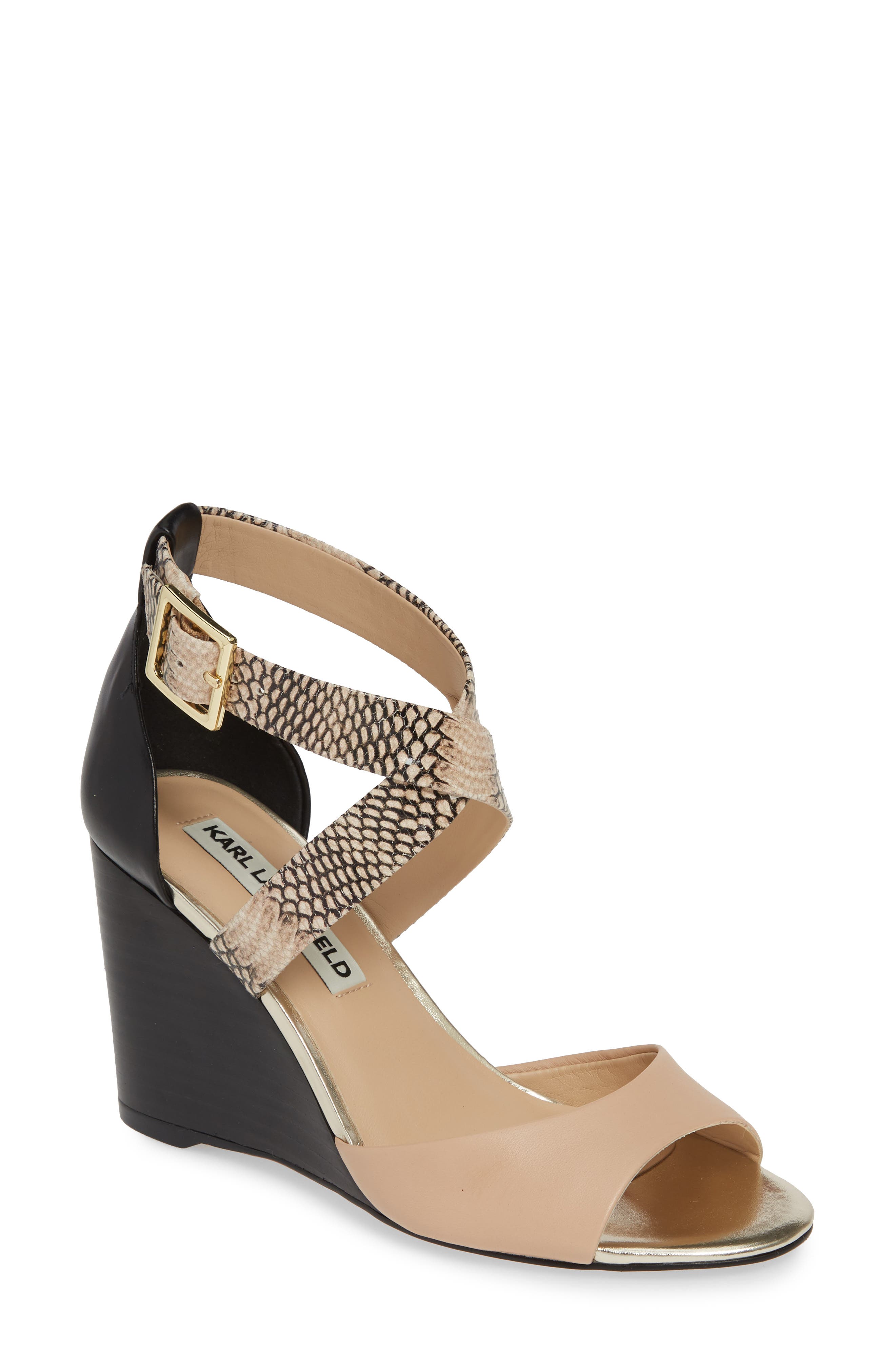 Karl Lagerfeld Paris Radka Wedge Sandal, Beige