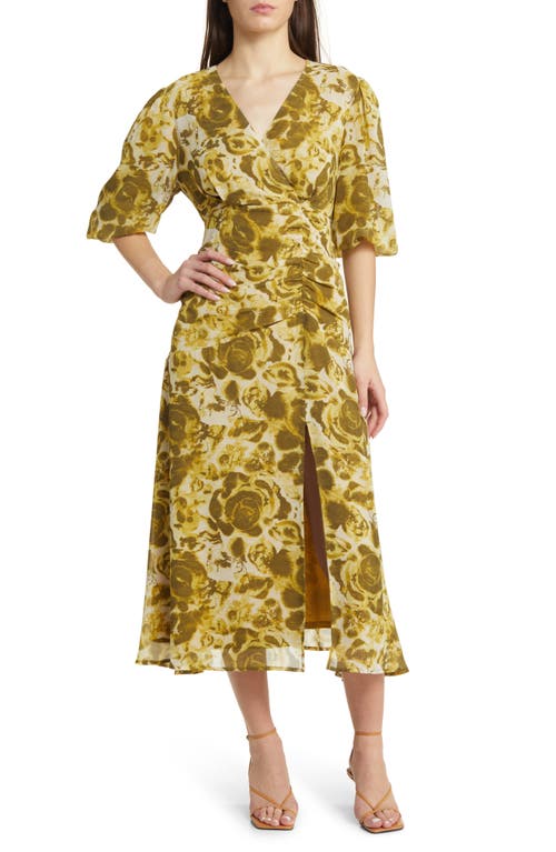 Forget Me Not Gathered Waist Dress in Olive Green Aster Floral