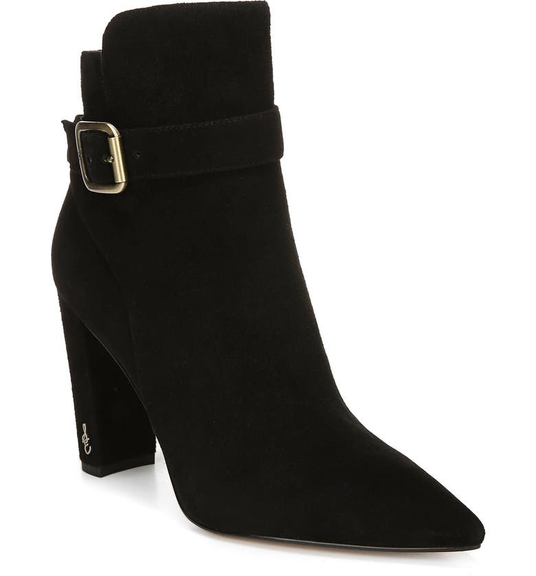 SAM EDELMAN Rita Pointed Toe Bootie, Main, color, BLACK SUEDE