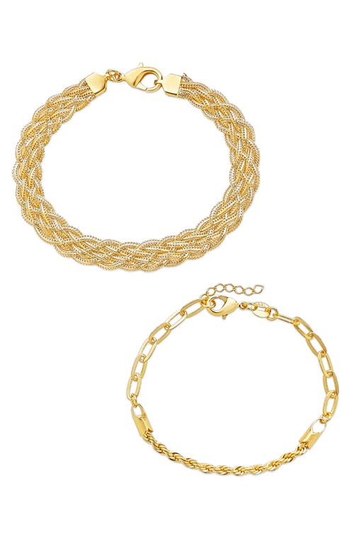 Sterling Forever Set of 2 Braided Chain Bracelets in Gold