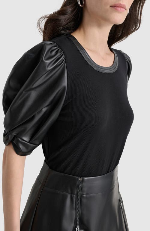 Shop Dkny Mixed Media Rib Top In Black