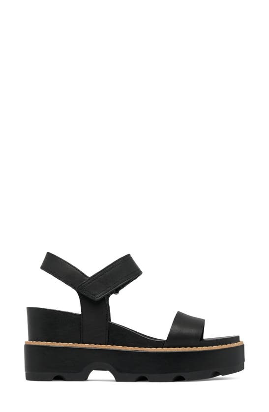 Shop Sorel Joanie Iv Y Strap Wedge Sandal In Black/ Sea Salt