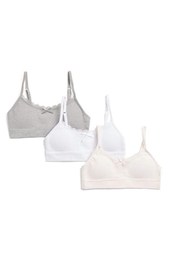 Laura Ashley Kids' 3-pack Assorted Seamless Bralettes In White/grey/pink