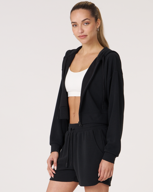 Shop Rebody Active Retreat Waffle Zip Up Jacket In Black