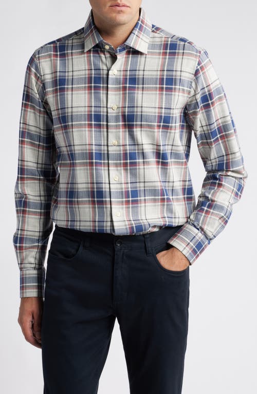 Scott Barber Plaid Cotton Herringbone Button-Up Shirt in Navy 