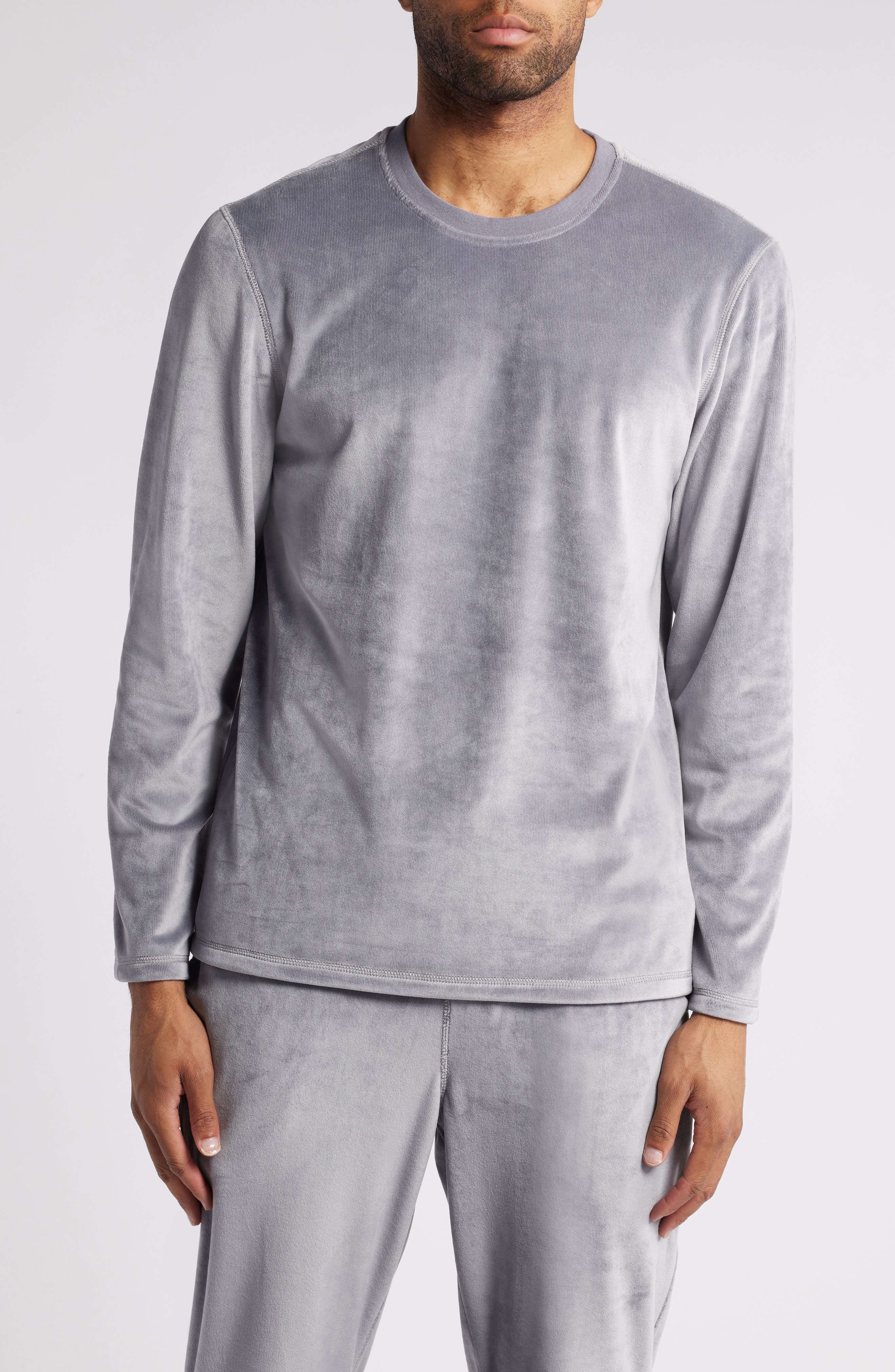 Daniel Buchler Velour Hairline Long Sleeve Pajama T-Shirt in Grey 