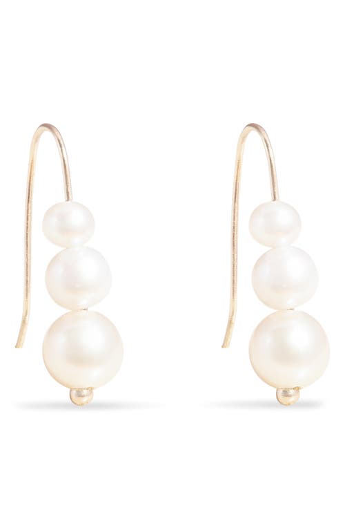 STONE AND STRAND Triple Imitation Pearl Drop Earrings in 10K Yellow Gold/drill Pearl