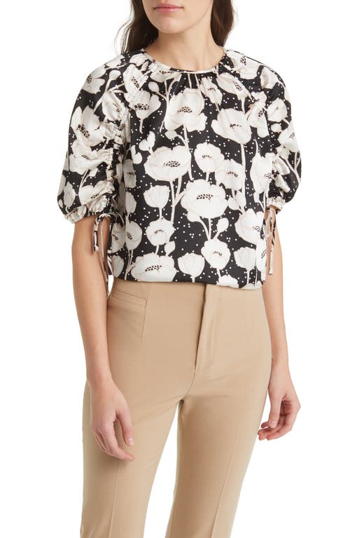 Ted Baker London Luciani Floral Cinch Sleeve Top in Black at Nordstrom, Size 4
