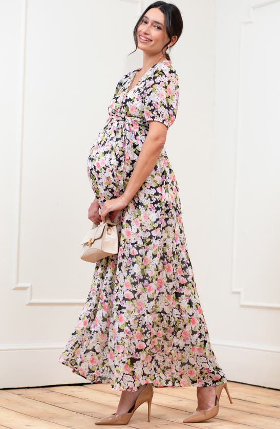 Seraphine Floral Maternity/nursing Maxi Dress In Black Floral Multi