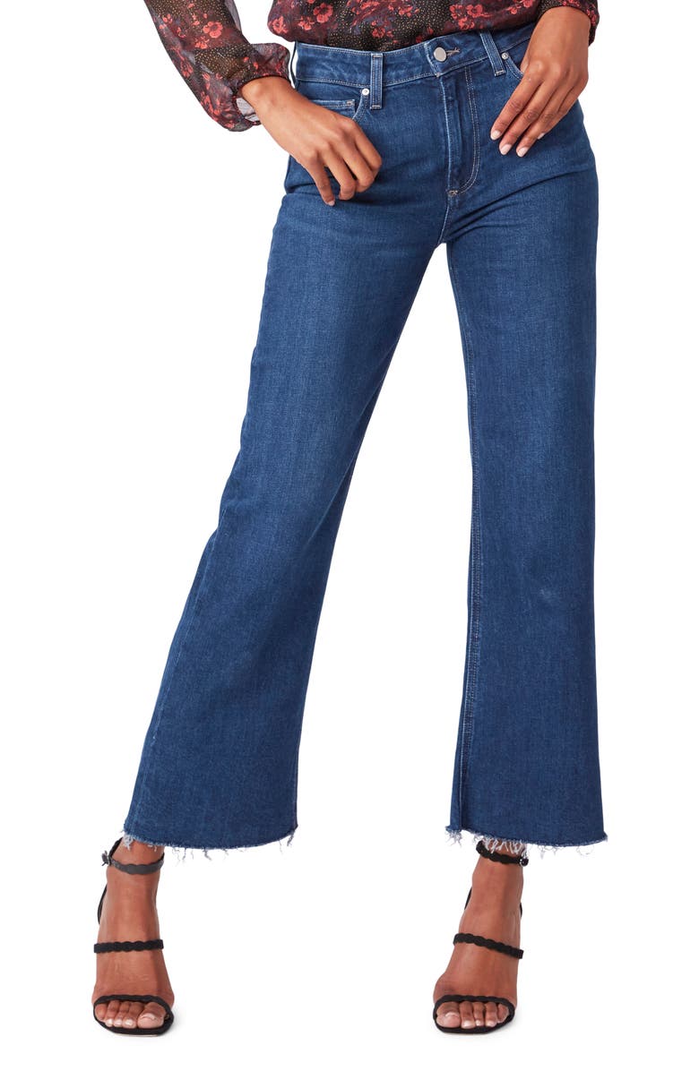 PAIGE Leena High Waist Raw Hem Wide Leg Jeans | Nordstrom