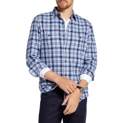 1901 Trim Fit Plaid Flannel Button-Up Shirt, Blue