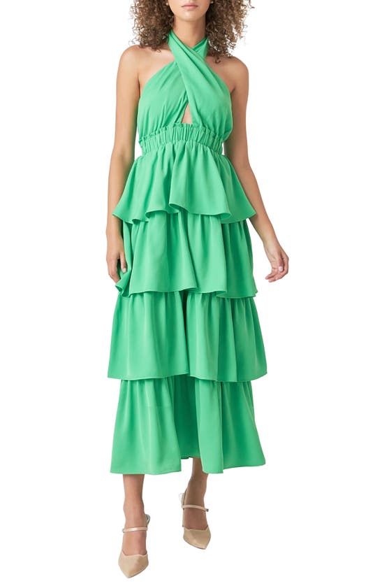 Shop Endless Rose Halter Neck Tiered Maxi Dress In Kelly Green