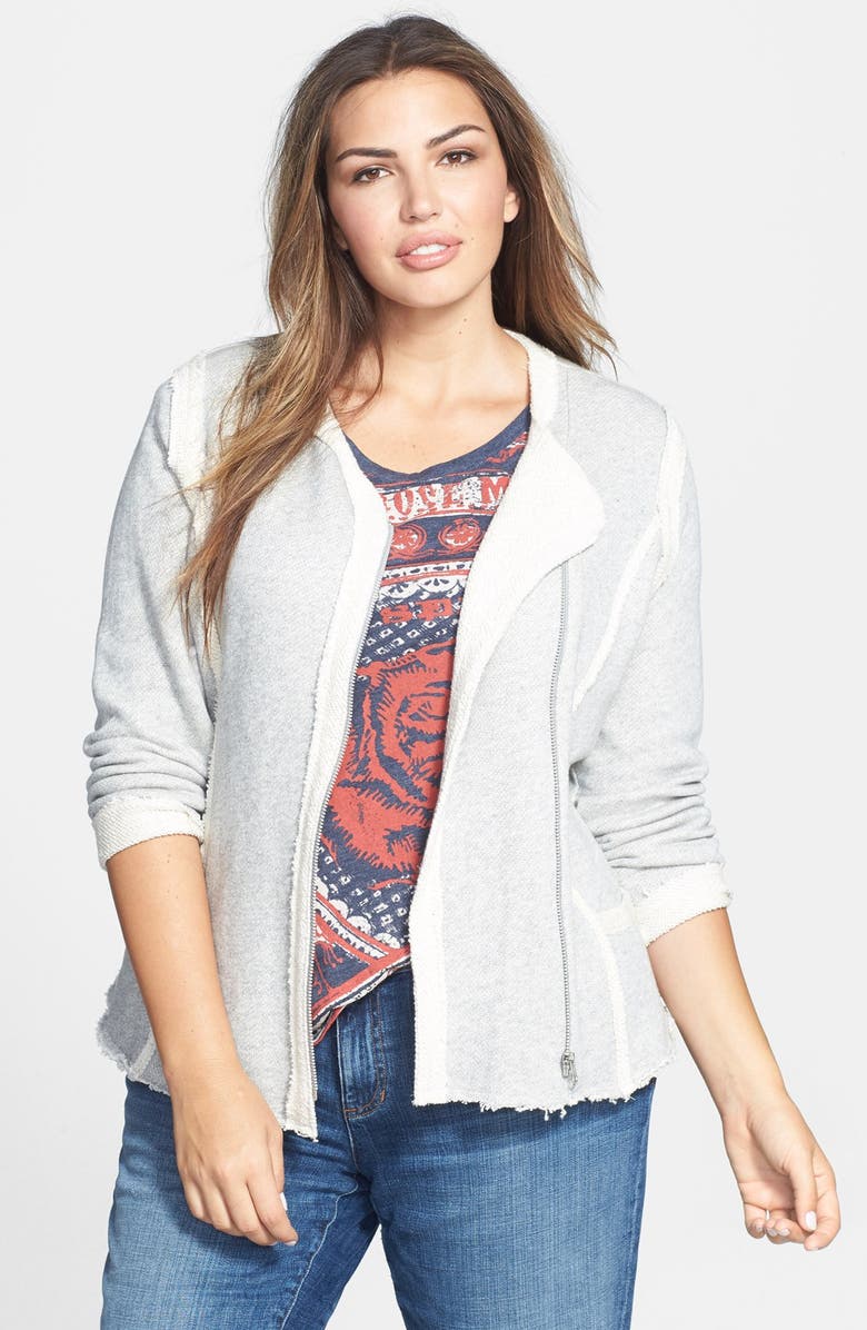 Lucky Brand Raw Edge Cotton Knit Jacket (Plus Size) Nordstrom