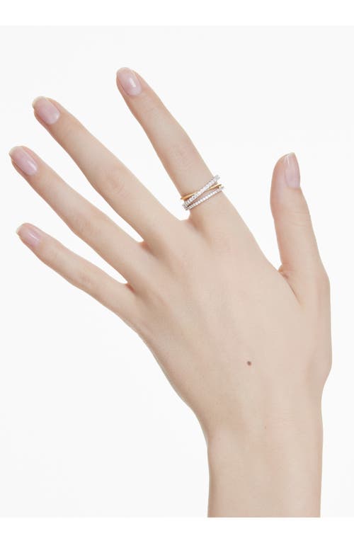 Swarovski Hyperbola Crystal Triple Band Ring In Gold Tone & Rhodium Plated In Silver/white