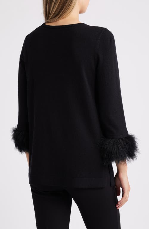 Anne Klein Faux Fur Trim Sweater In Anne Black