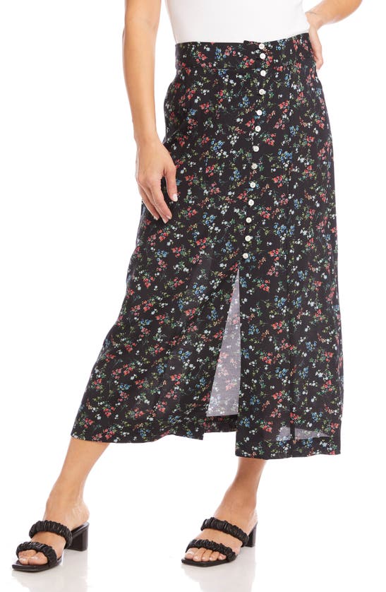 Karen Kane Floral Print Front Button Midi Skirt