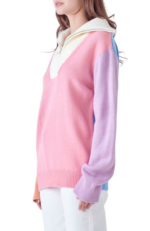 English Factory Colorblock Zip Pullover Sweater Multi S In Pink Multi