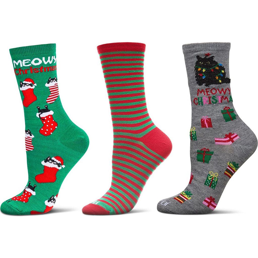 MeMoi Christmas Assorted 3-Pack Crew Socks in Green Multi