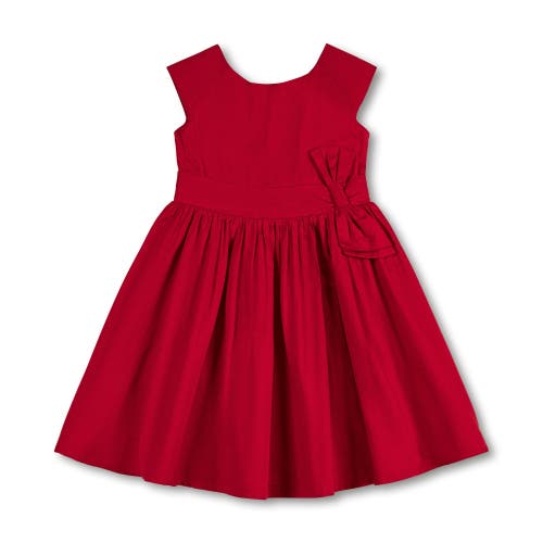 Hope & Henry Girls' Organic Cap Sleeve Party Dress With Bow Sash, Kids In Red Sateen