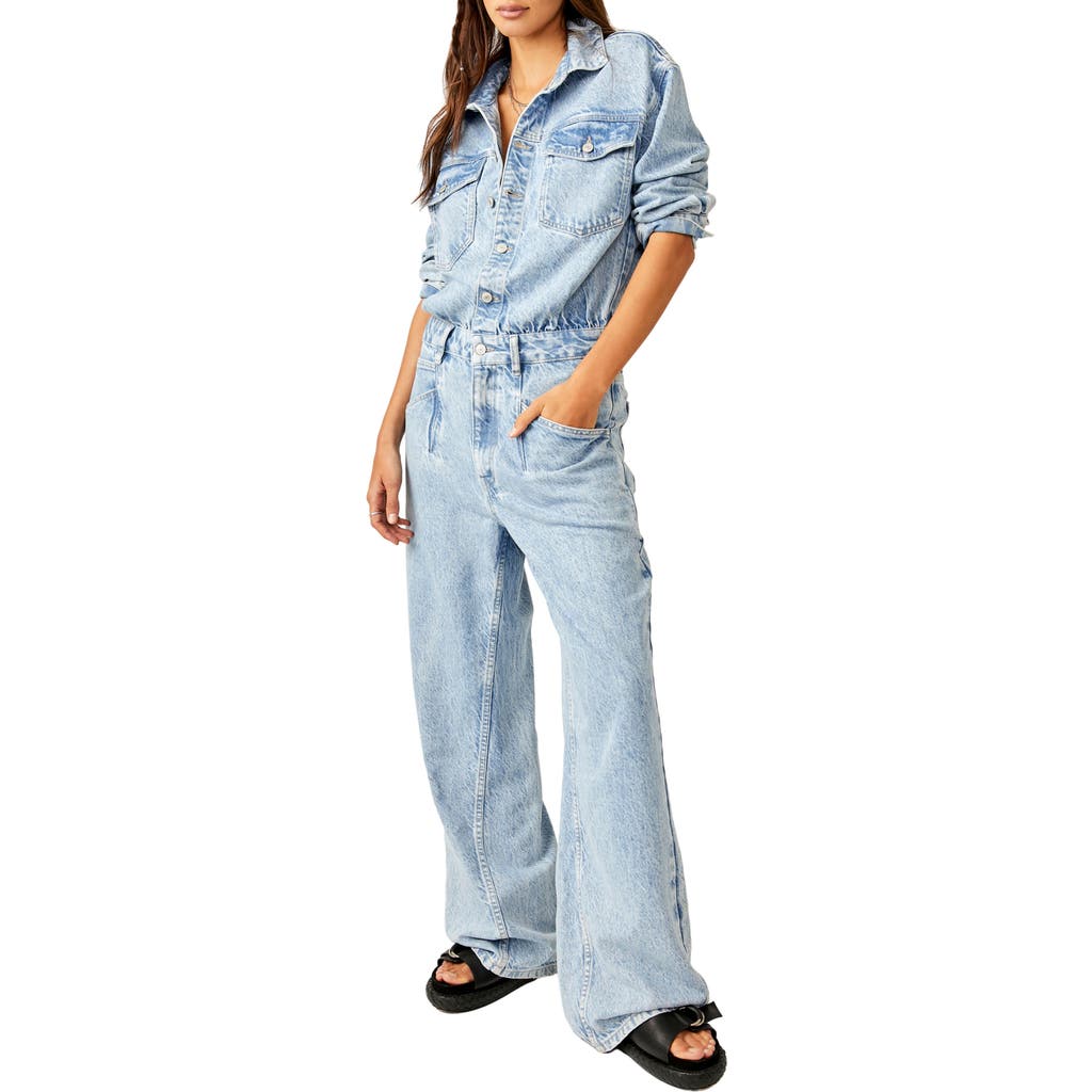 FREE PEOPLE FREE PEOPLE TOUCH THE SKY LONG SLEEVE DENIM JUMPSUIT