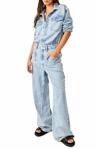 We the Free People Care FP Townes Blue Denim Coverall Jumpsuit Size S NEW