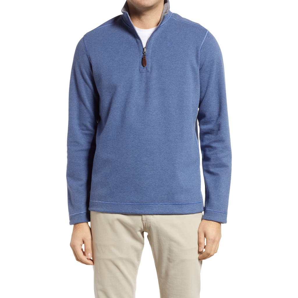 Johnston & Murphy Reversible Quarter Zip Pullover In Blue/light Gray