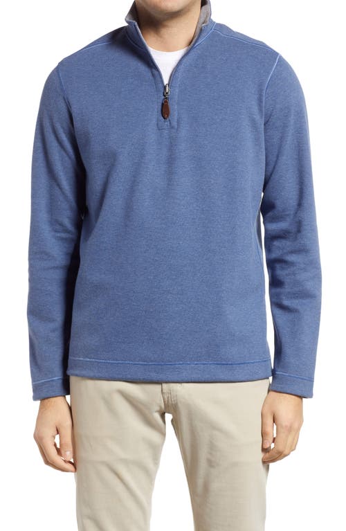 Johnston & Murphy Reversible Quarter Zip Pullover In Blue/light Gray