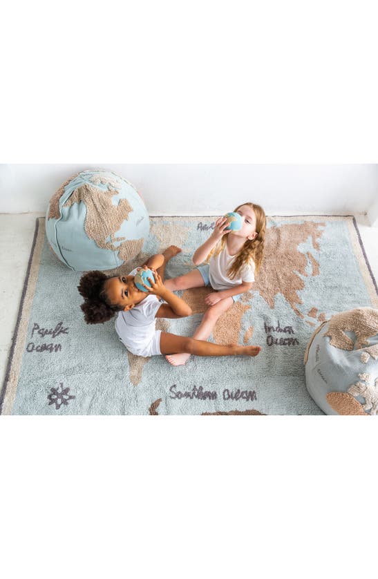Lorena Canals Vintage Map Washable Recycled Cotton Blend Rug In Blue