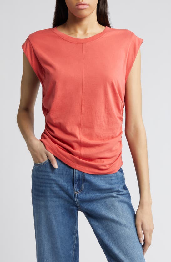 Treasure & Bond Ruched Cap Sleeve Cotton Top In Red Cranberry