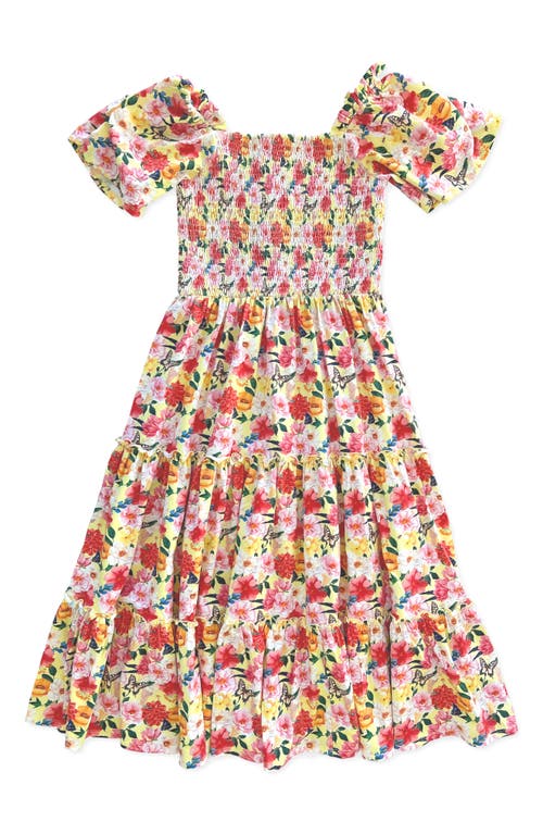Laree + Co Hartley Floral Ruffle Smocked Bodice Cotton Sundress in Yellow