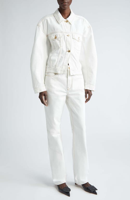 Jacquemus Structured White Denim Jacket With Classic Silhouette In Off-white/tabac