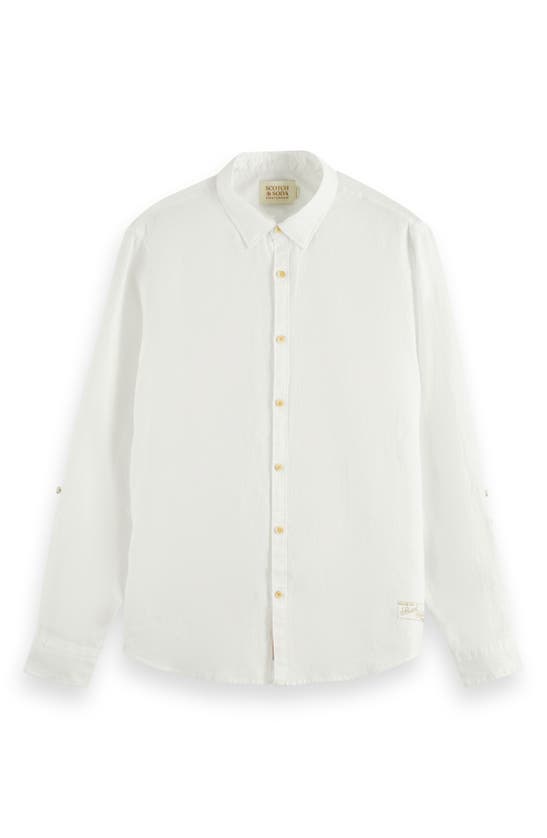 Shop Scotch & Soda Linen Button-up Shirt In White