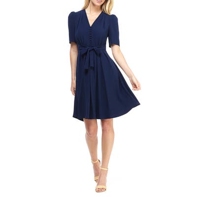 Gal Meets Glam Collection Bella Button Front Fit & Flare Dress, Blue